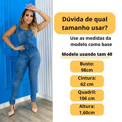 Imagem de Macacão  longo feminino jeans com lycra  tipo skinny  em lavagem clara 