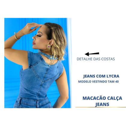 Imagem de Macacão  longo feminino jeans com lycra  tipo skinny  em lavagem clara 