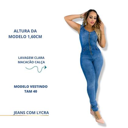 Imagem de Macacão  longo feminino jeans com lycra  tipo skinny  em lavagem clara 