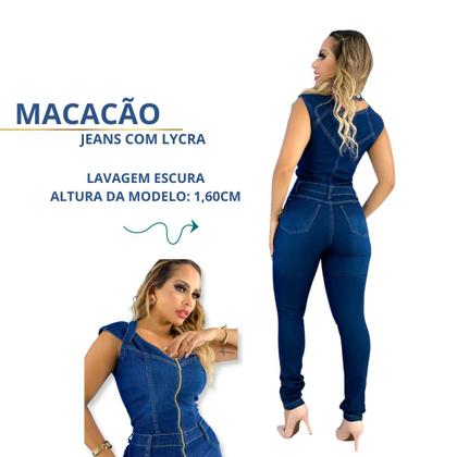 Imagem de Macacão longo feminino jeans lycra tipo skiny lav escura