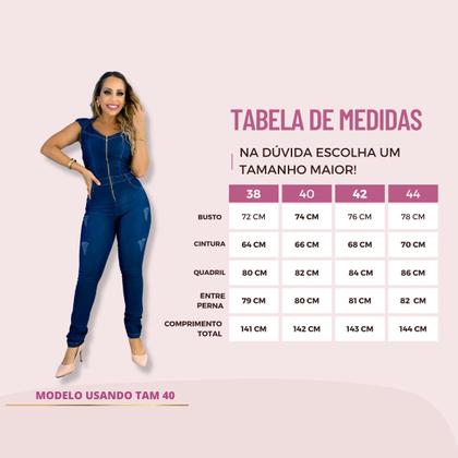Imagem de Macacão longo feminino jeans lycra tipo skiny lav escura
