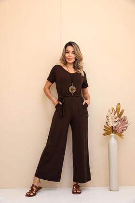 Imagem de Macacão Longo Feminino Pantalona Viscolycra Folgadinho com Cinto