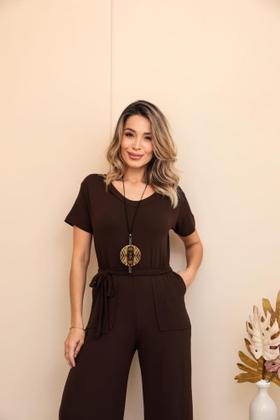 Imagem de Macacão Longo Feminino Pantalona Viscolycra Folgadinho com Cinto