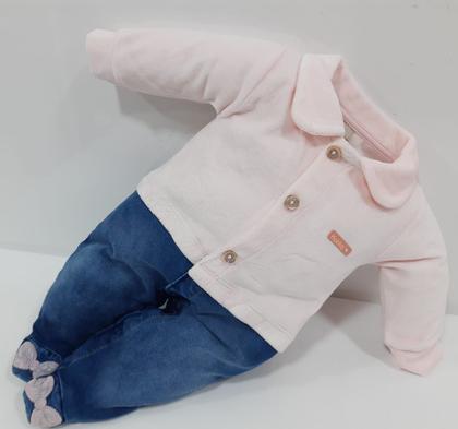 Imagem de Macacão Longo Plush Jeans Bebê Menina Inverno Katita 2370