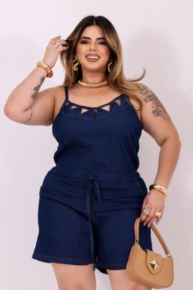 Imagem de Macacão/Macaquinho Feminino Curto Jeans com Elastano Plus Size