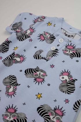 Imagem de Macacão Manga Curta Peitilho Guaxinim Azul Roupa De Bebe