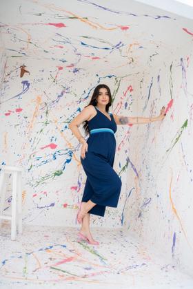 Imagem de Macacão pantacourt aviamento azul marinho