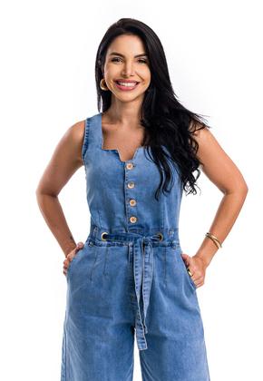 Imagem de Macacão Pantacourt Jeans Feminino sem Manga