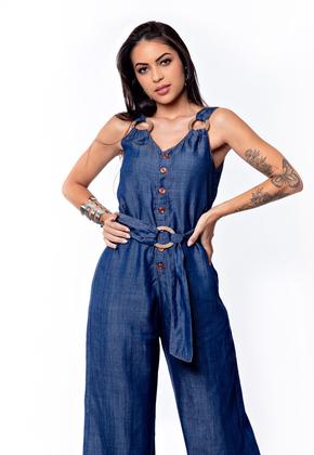 Imagem de Macacão Pantalona Sem Elastano Com Detalhe de Argola 