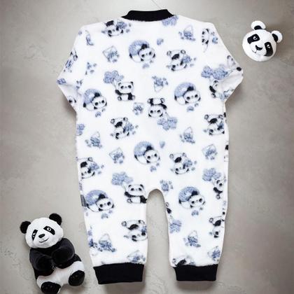 Imagem de Macacão para Bebê de Pelúcia Fleece Longo Zíper Panda Branco