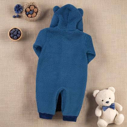 Imagem de Macacão para Bebê de Pelúcia Teddy com Capuz Azul Royal