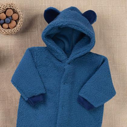 Imagem de Macacão para Bebê de Pelúcia Teddy com Capuz Azul Royal