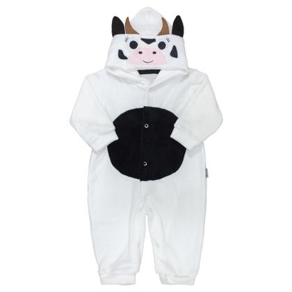 Imagem de Macacão Para Bebê Em Plush Com Capuz Bordado Vaquinha Creme