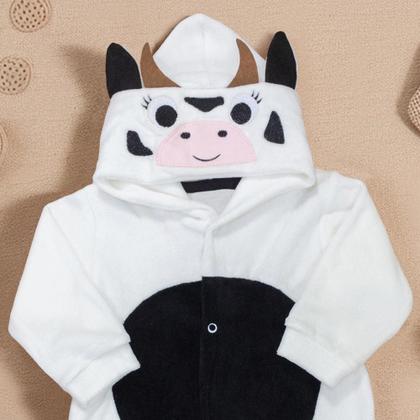 Imagem de Macacão Para Bebê Em Plush Com Capuz Bordado Vaquinha Creme