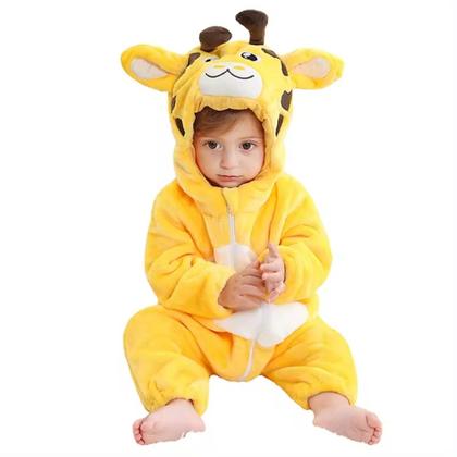 Imagem de Macacão Pijama Frio Inverno Fantasia Infantil de Bebê Urso Ursinho Girafa Amarelo (COD.000529)