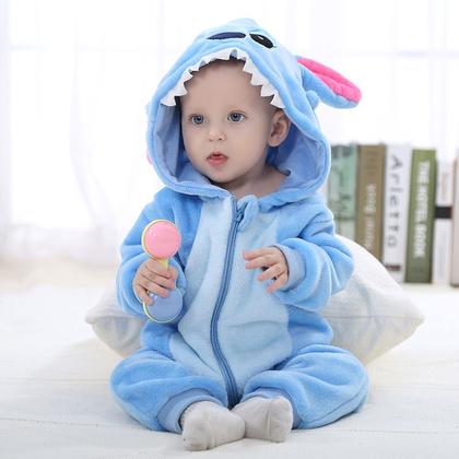 Imagem de Macacão Pijama Infantil de Bebê Frio Inverno Fantasia Urso Ursinho Stitch