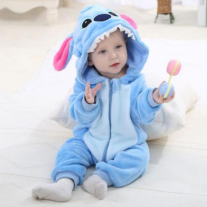 Imagem de Macacão Pijama Infantil de Bebê Frio Inverno Fantasia Urso Ursinho Stitch