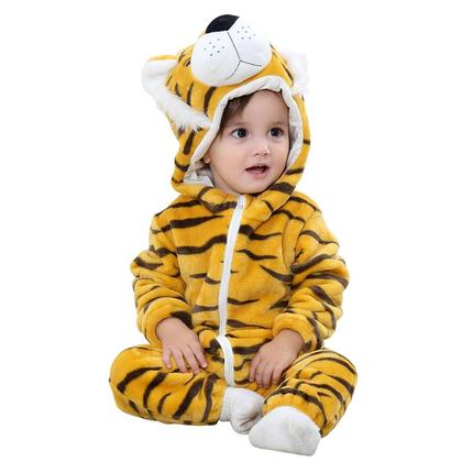 Imagem de Macacão Pijama Infantil de Bebê Frio Inverno Fantasia Urso Ursinho Tigre Onça