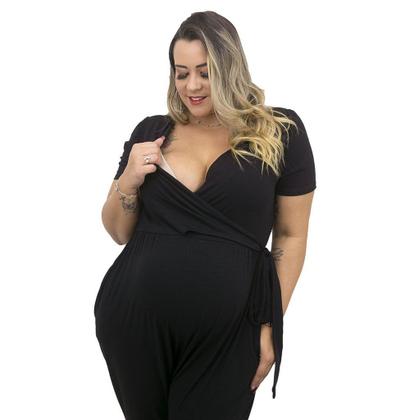 Imagem de Macacão Plus Size Gestante e Pós Parto Manga Curta em Viscolycra Linda Gestante