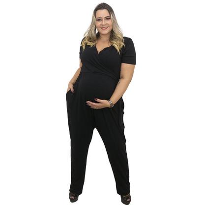 Imagem de Macacão Plus Size Gestante e Pós Parto Manga Curta em Viscolycra Linda Gestante