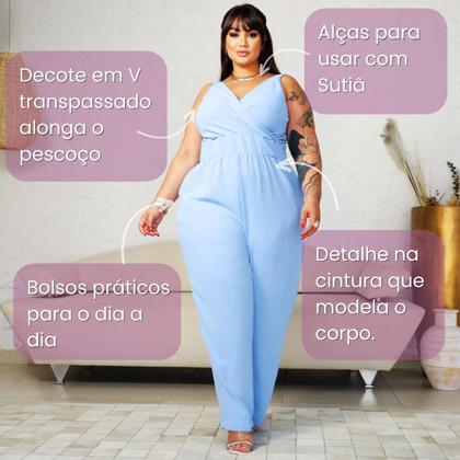 Imagem de Macacão Plus Size Longo Curvy Transpassado de Alça Versátil