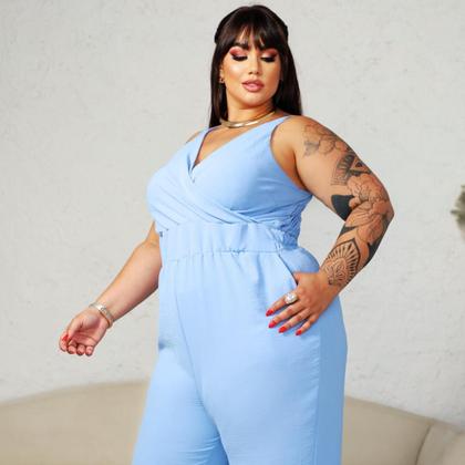 Imagem de Macacão Plus Size Longo Curvy Transpassado de Alça Versátil