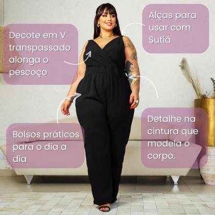 Imagem de Macacão Plus Size Longo Curvy Transpassado de Alça Versátil