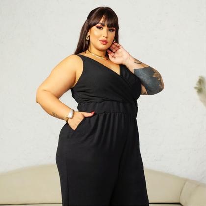 Imagem de Macacão Plus Size Longo Curvy Transpassado de Alça Versátil