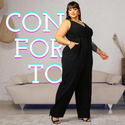 Imagem de Macacão Plus Size Longo Curvy Transpassado de Alça Versátil