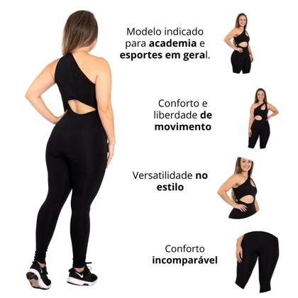 Imagem de Macacao Preto Basico Para Treino Academia Fit Decote em Gota