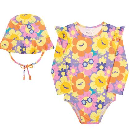 Imagem de Macacão Proteção Solar Maiô Infantil Bebê Com Chapéu Uv