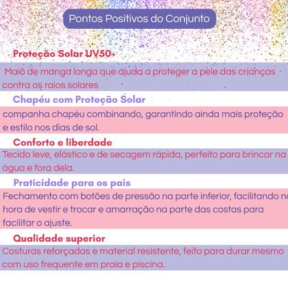 Imagem de Macacão Proteção Solar Maiô Infantil Bebê Menina Com Chapéu