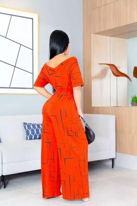 Imagem de Macacao Saruel Com Manga Curta Com Cintinho Longo Max Feminino Bolsos Viscolycra Soltinho Geométrico Roupas Femininas 38 a 48