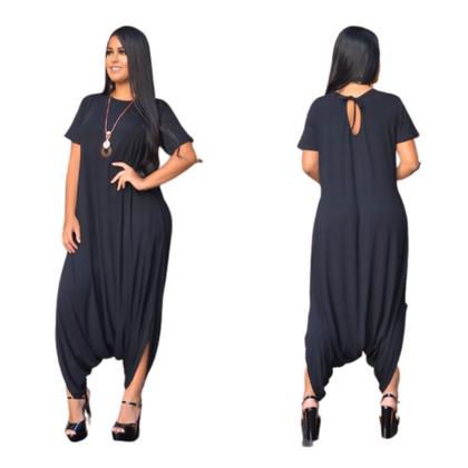 Imagem de Macacao Saruel Com Manga Curta  Longo Max Feminino Bolsos Viscolycra Soltinho Evangelico Roupas Femininas 38 a 52