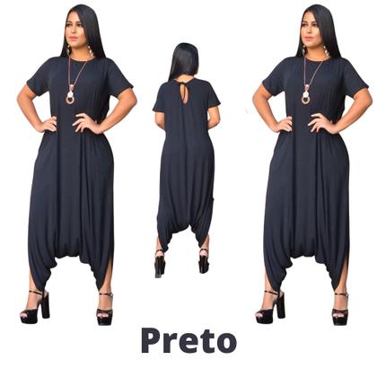 Imagem de Macacao Saruel Com Manga Curta  Longo Max Feminino Bolsos Viscolycra Soltinho Evangelico Roupas Femininas 38 a 52
