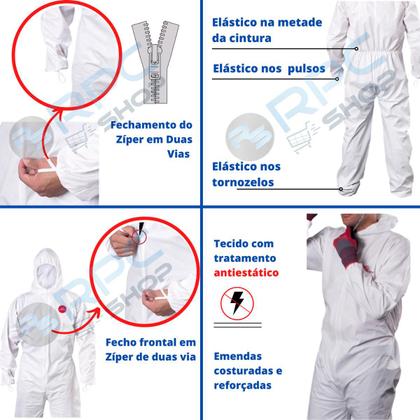Imagem de Macacão Segurança Proteção Química Laboratório Pintura Longo Laminado Antiestético Microporoso Ca