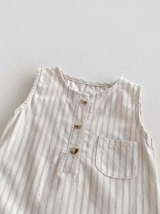 Imagem de Macacão Sem Mangas Estilo Coreano Para Bebê Recém-Nascido Com Chapéu Conjunto De Duas Peças 0-24