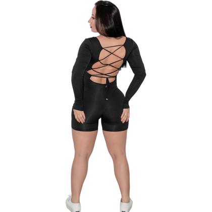 Imagem de Macacão Shortinho Coladinho Levanta Bumbum Com Mangas Use Academia