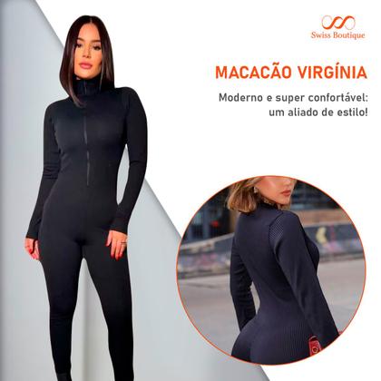 Imagem de Macacão Virginia Canelado Longo Ziper Frontal Moda Gringa