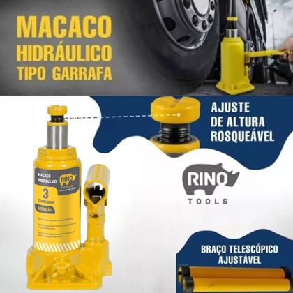 Imagem de Macaco Hidraulico 3 Toneladas Tipo Garrafa Com Alavanca Rino Tools