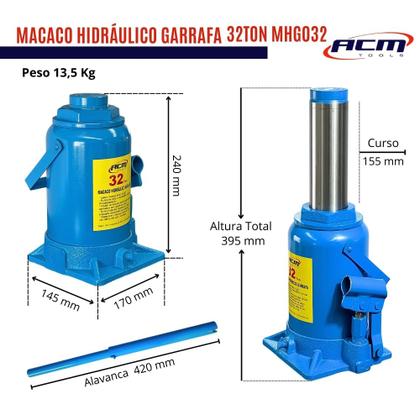 Imagem de Macaco Hidráulico Garrafa 32Ton MHG032 ACM TOOLS
