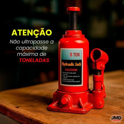 Imagem de Macaco Hidráulico Tipo Garrafa Capacidade 3, 4 e 5 Toneladas com Base Robusta