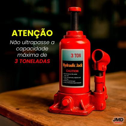 Imagem de Macaco Hidráulico Tipo Garrafa Capacidade 3, 4 e 5 Toneladas com Base Robusta
