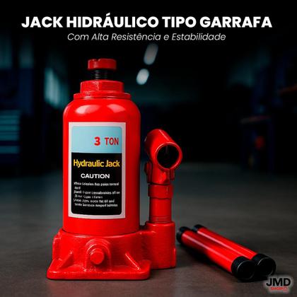 Imagem de Macaco Hidráulico Tipo Garrafa Capacidade 3, 4 e 5 Toneladas com Base Robusta