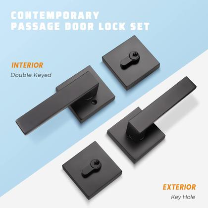Imagem de Maçaneta de porta com fechadura de cilindro duplo KNOBWELL Black