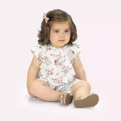 Imagem de Macaquinho Bebê Menina Flores Milon Cor:AmareloTamanho:6-9 M
