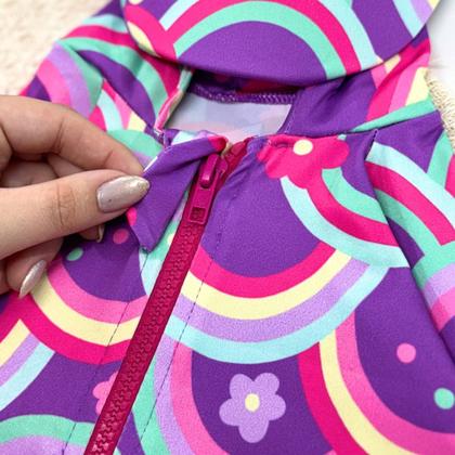 Imagem de Macaquinho Bebê Praia Com Capuz E Zíper Proteção Uv M/longa