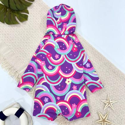 Imagem de Macaquinho Bebê Praia Com Capuz E Zíper Proteção Uv M/longa