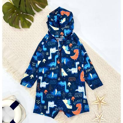 Imagem de Macaquinho Bebê Praia Com Capuz E Zíper Proteção Uv M/longa