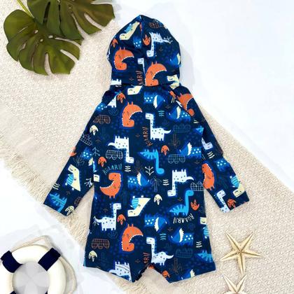 Imagem de Macaquinho Bebê Praia Com Capuz E Zíper Proteção Uv M/longa